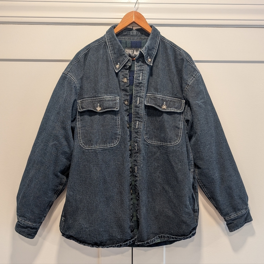 WFS Element Gear Plaid Fleece Lined Denim Shacket Shirt Jacket Size Large